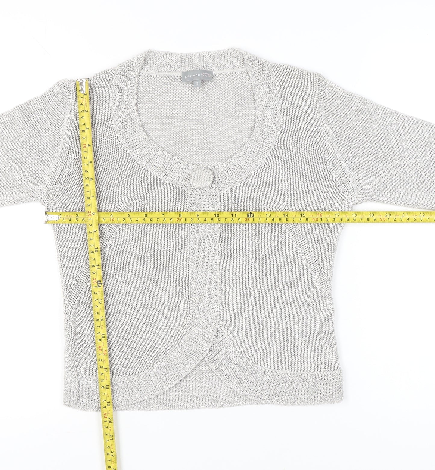 Marks and Spencer Women’s Grey Cardigan Size 12 Scoop Neck Knit