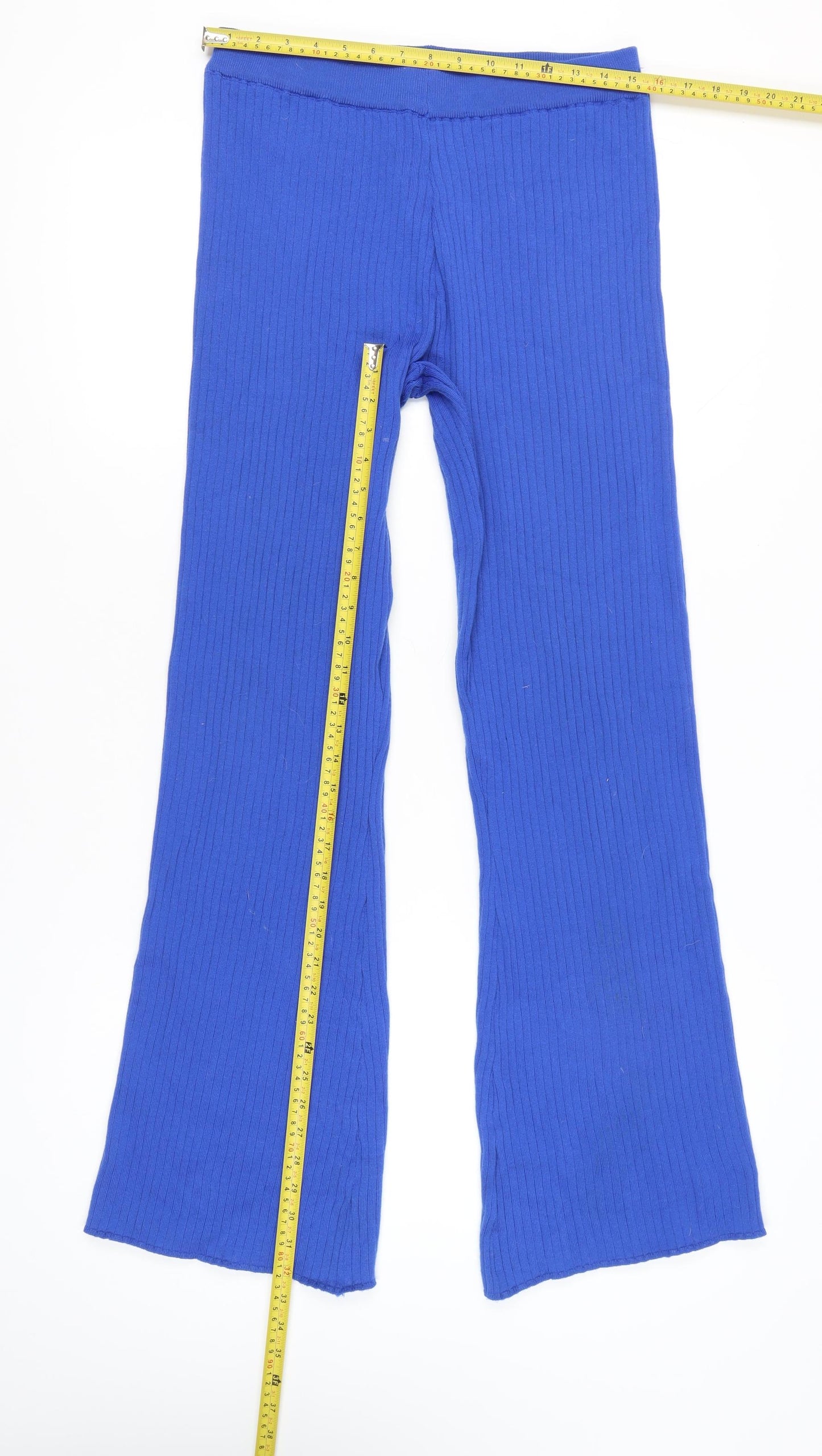New Look Women’s Blue Flared Knit Trousers L Casual Stretch