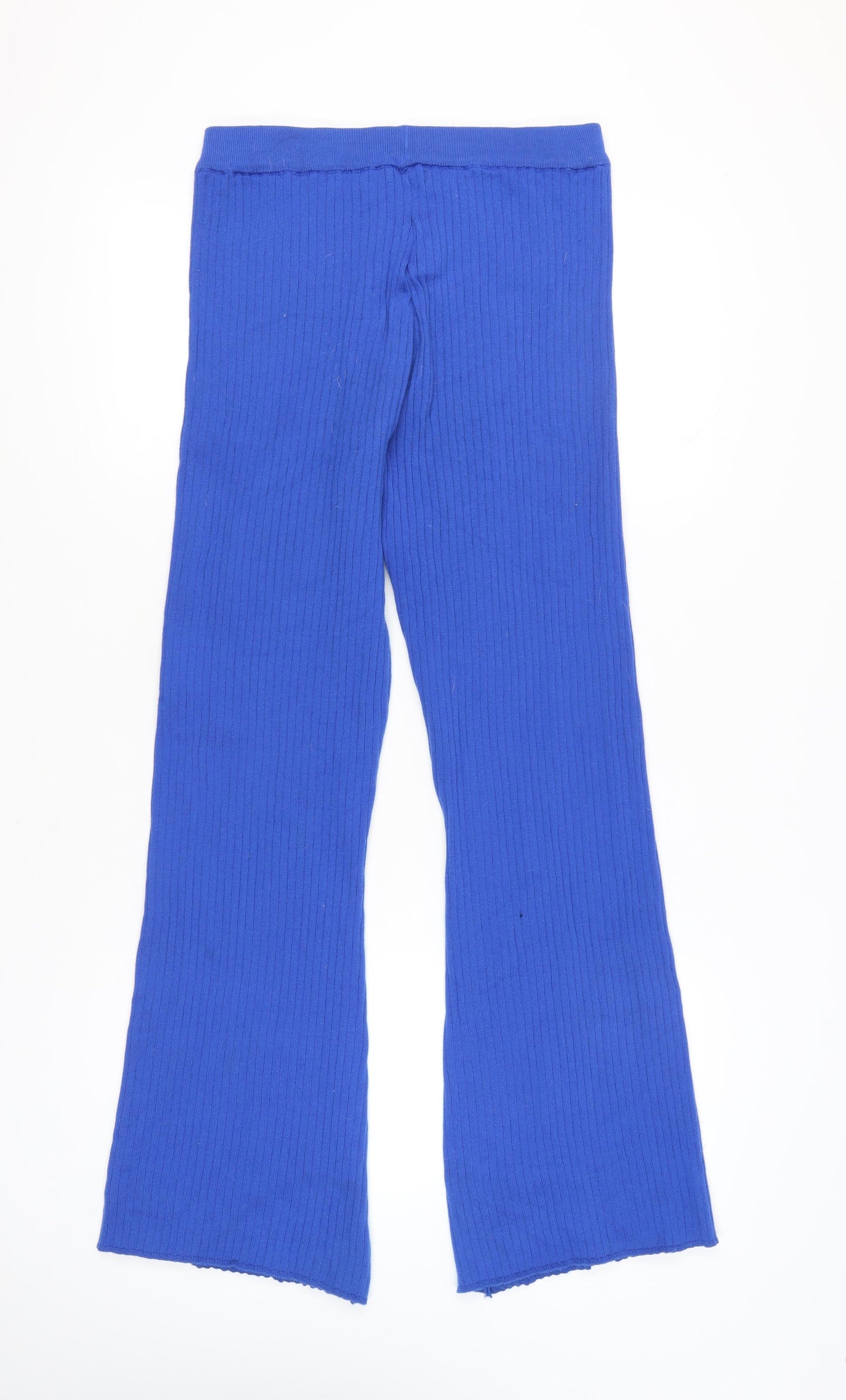 New Look Women’s Blue Flared Knit Trousers L Casual Stretch