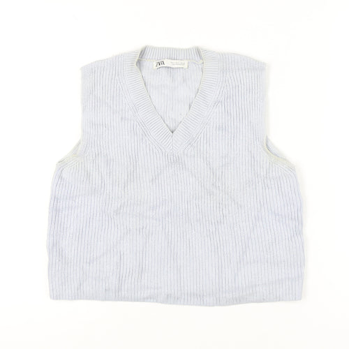 Zara Women’s Grey Knit V-Neck Sleeveless Jumper Vest Size S