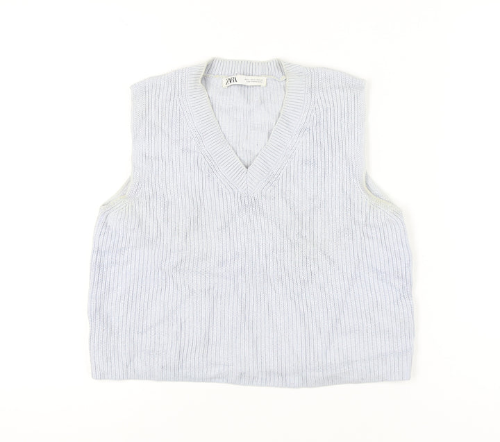 Zara Women’s Grey Knit V-Neck Sleeveless Jumper Vest Size S