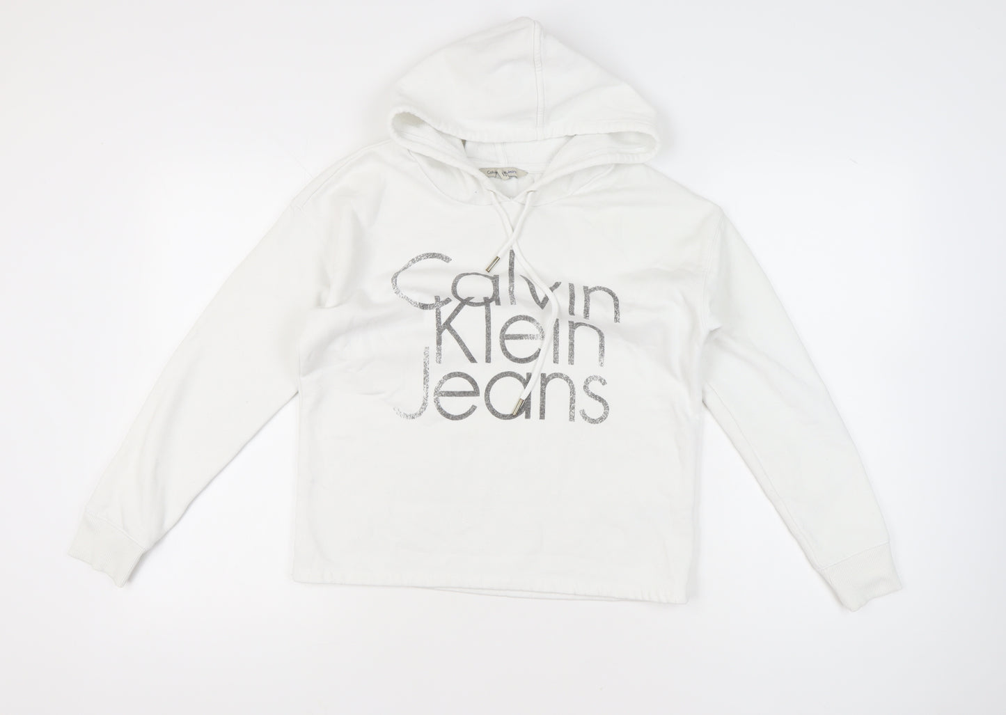 Calvin Klein Womens White Pullover Hoodie Size M Logo Print