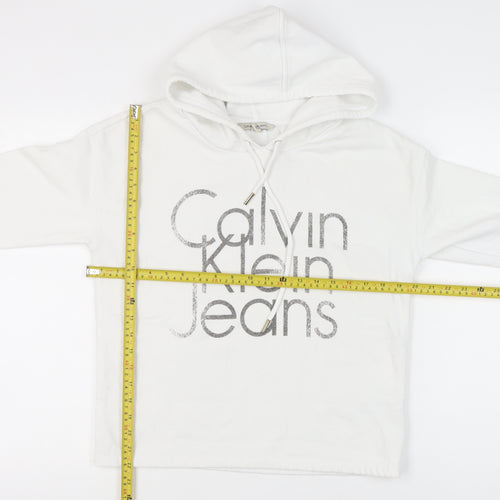 Calvin Klein Womens White Pullover Hoodie Size M Logo Print