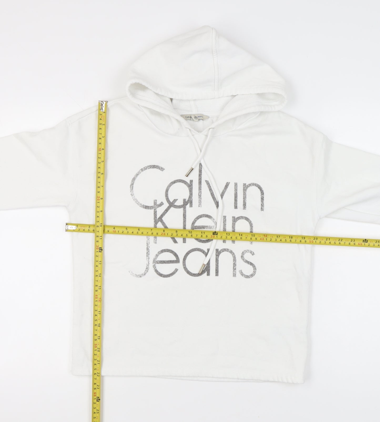 Calvin Klein Womens White Pullover Hoodie Size M Logo Print