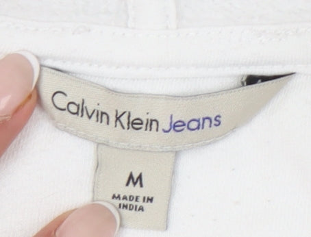 Calvin Klein Womens White Pullover Hoodie Size M Logo Print