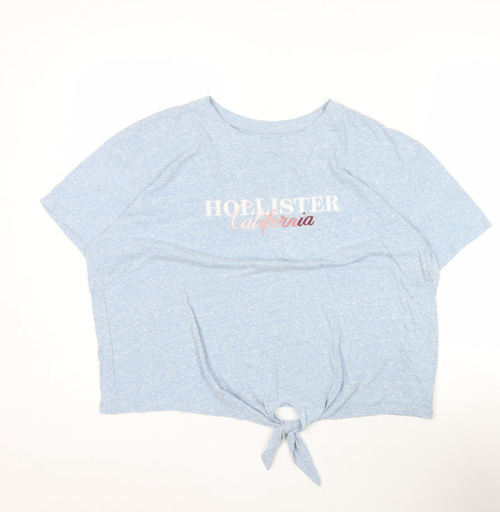 Hollister Womens Blue Cropped Tie Front T-Shirt Size S Casual