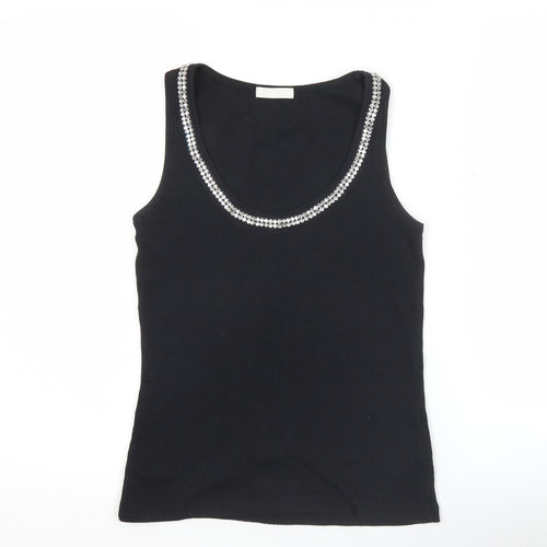 Zingara Womens Black Scoop Neck Beaded Tank Top Size M