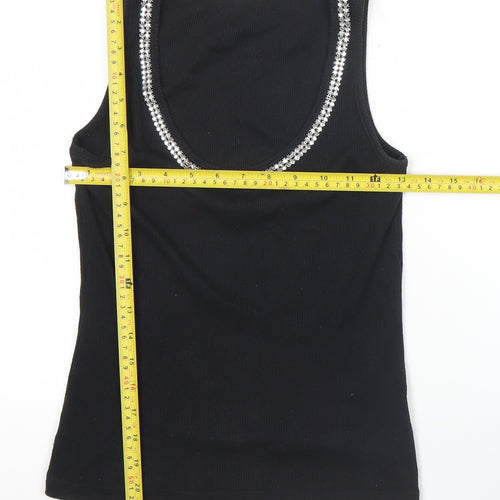 Zingara Womens Black Scoop Neck Beaded Tank Top Size M