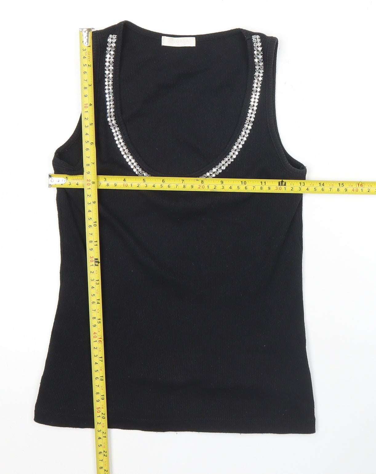 Zingara Womens Black Scoop Neck Beaded Tank Top Size M