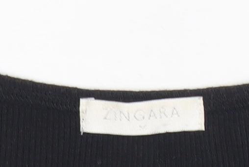 Zingara Womens Black Scoop Neck Beaded Tank Top Size M