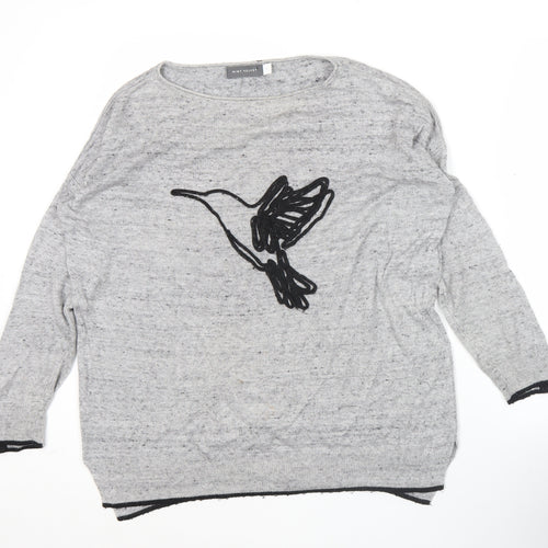 Mint Velvet Women’s Grey Wool Blend Jumper S Crew Neck Bird Motif