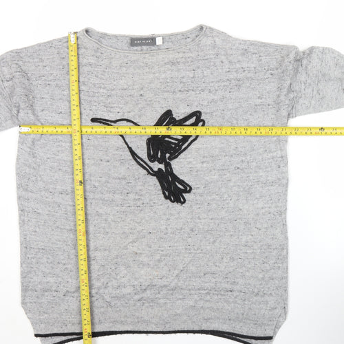 Mint Velvet Women’s Grey Wool Blend Jumper S Crew Neck Bird Motif