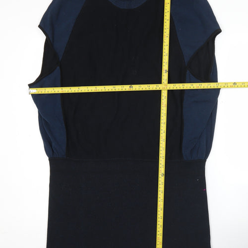 Kenneth Cole Women Blue Black XL Shift Dress Crew Neck Colourblock