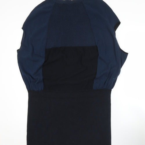 Kenneth Cole Women Blue Black XL Shift Dress Crew Neck Colourblock