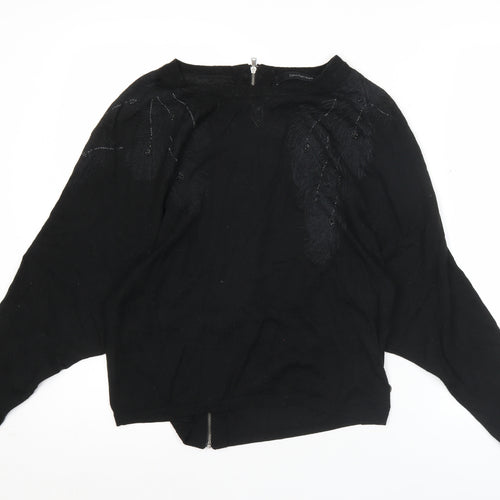 Calvin Klein Jeans Womens Black Cardigan S Wool Blend Embroidered Zip