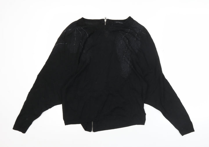 Calvin Klein Jeans Womens Black Cardigan S Wool Blend Embroidered Zip