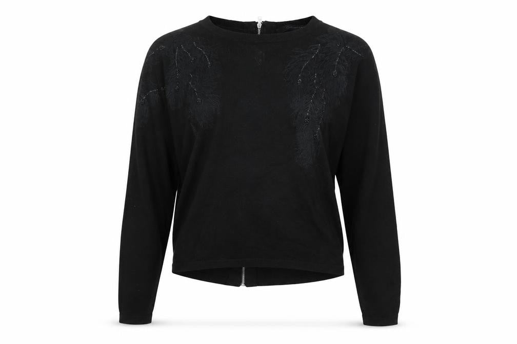 Calvin Klein Jeans Womens Black Cardigan S Wool Blend Embroidered Zip