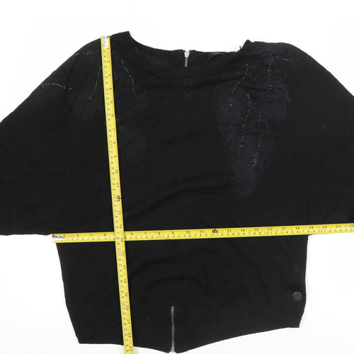 Calvin Klein Jeans Womens Black Cardigan S Wool Blend Embroidered Zip