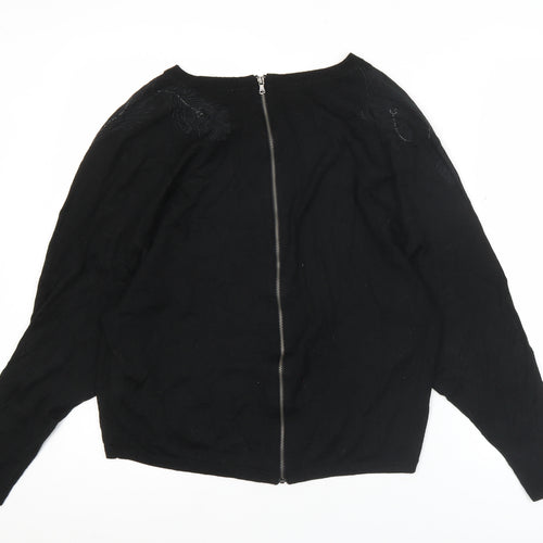 Calvin Klein Jeans Womens Black Cardigan S Wool Blend Embroidered Zip