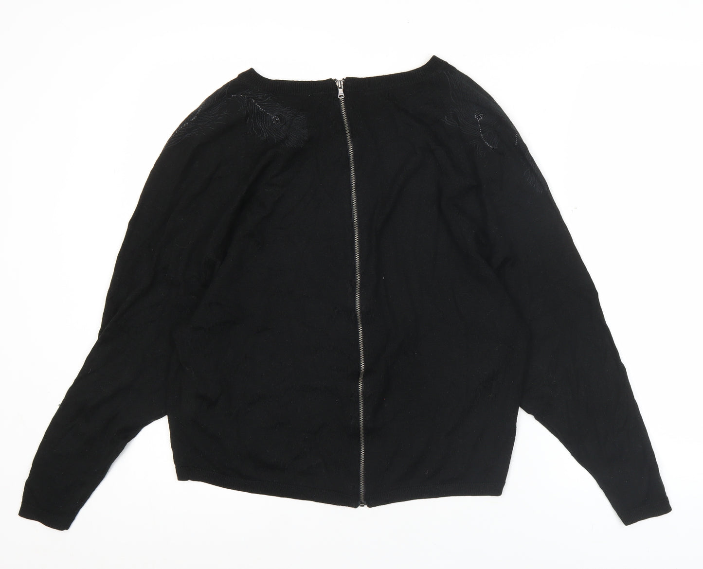 Calvin Klein Jeans Womens Black Cardigan S Wool Blend Embroidered Zip