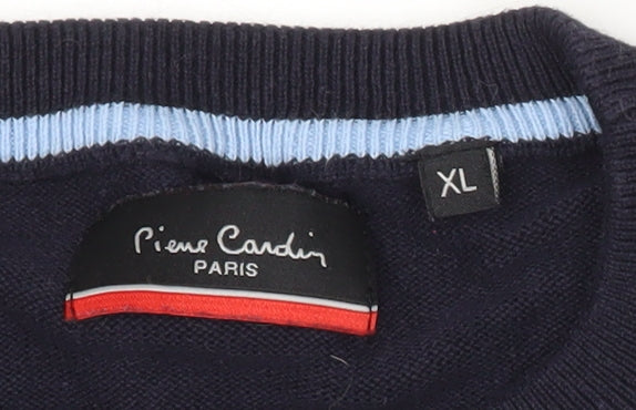 Pierre Cardin Mens Blue XL Cotton Crew Neck Pullover Jumper