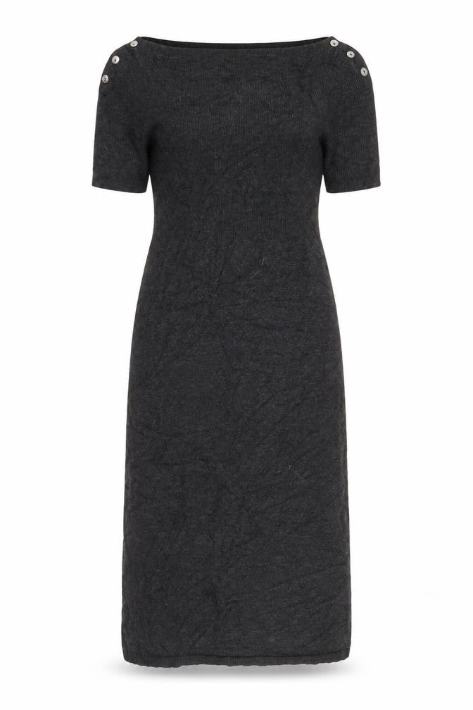 Front view of Phase Eight Women Black, size 10, Knit Shift Dress Buttons