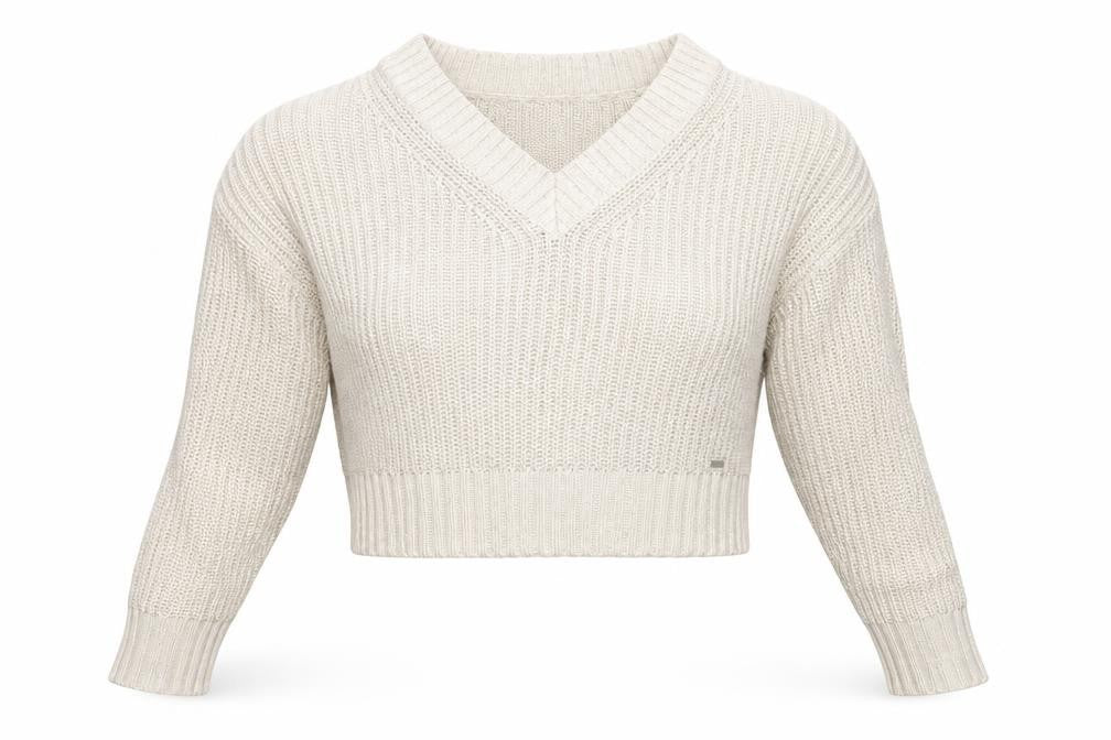 Hollister Women’s Beige XS V-Neck Chunky Knit Pullover Jumper