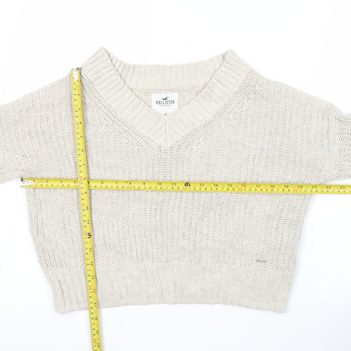 Hollister Women’s Beige XS V-Neck Chunky Knit Pullover Jumper