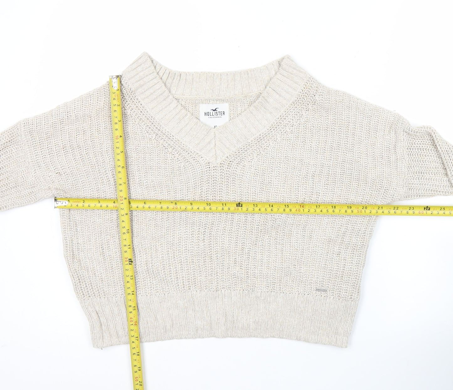 Hollister Women’s Beige XS V-Neck Chunky Knit Pullover Jumper