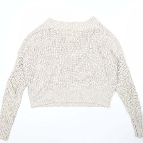 Hollister Women’s Beige XS V-Neck Chunky Knit Pullover Jumper