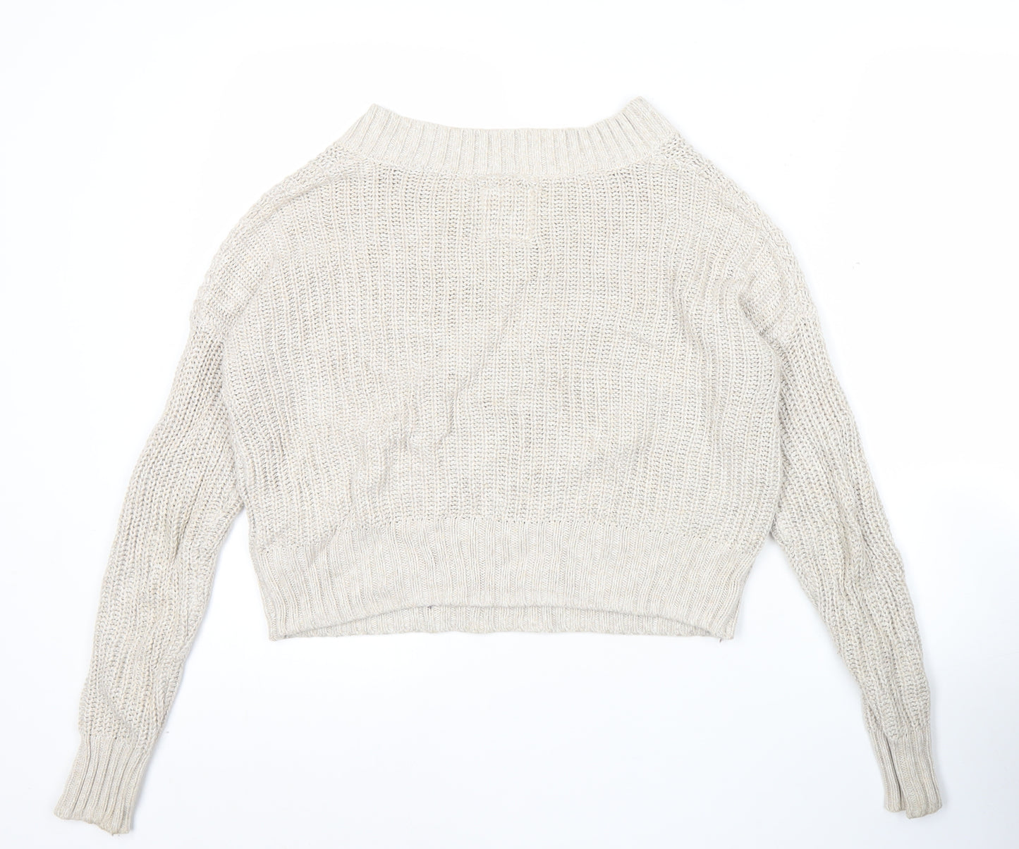 Hollister Women’s Beige XS V-Neck Chunky Knit Pullover Jumper