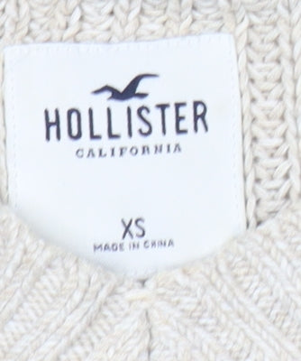 Hollister Women’s Beige XS V-Neck Chunky Knit Pullover Jumper