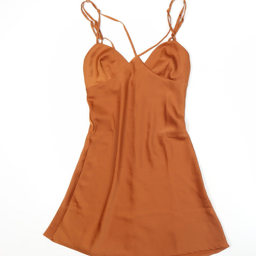 Urban Outfitters Women’s Brown Satin Slip Dress XS Sleeveless Sweetheart