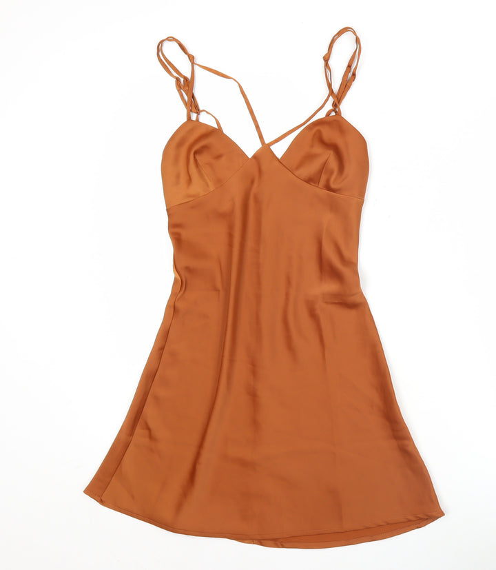 Urban Outfitters Women’s Brown Satin Slip Dress XS Sleeveless Sweetheart