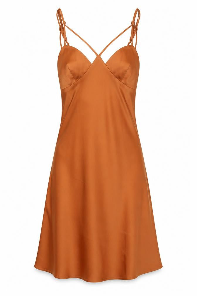 Urban Outfitters Women’s Brown Satin Slip Dress XS Sleeveless Sweetheart