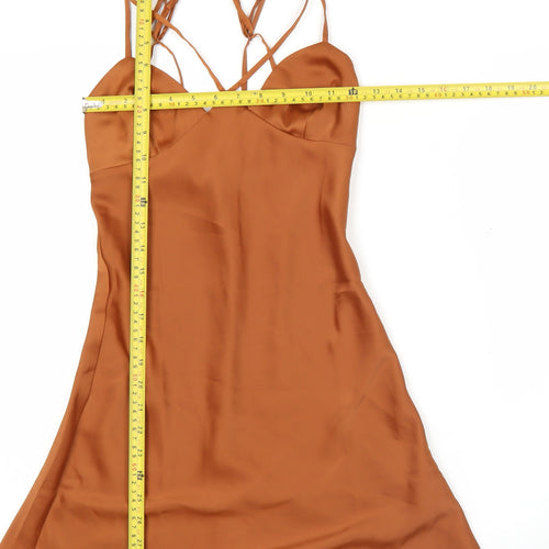 Urban Outfitters Women’s Brown Satin Slip Dress XS Sleeveless Sweetheart