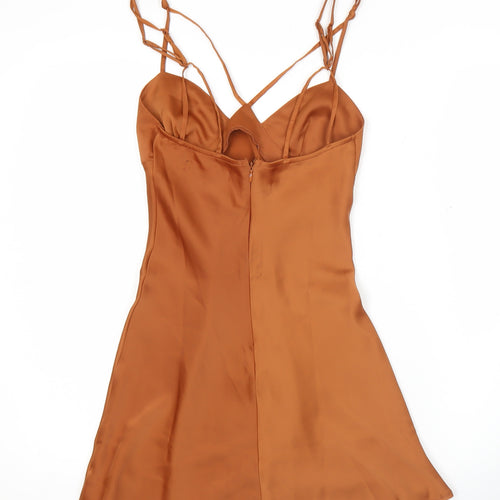 Urban Outfitters Women’s Brown Satin Slip Dress XS Sleeveless Sweetheart