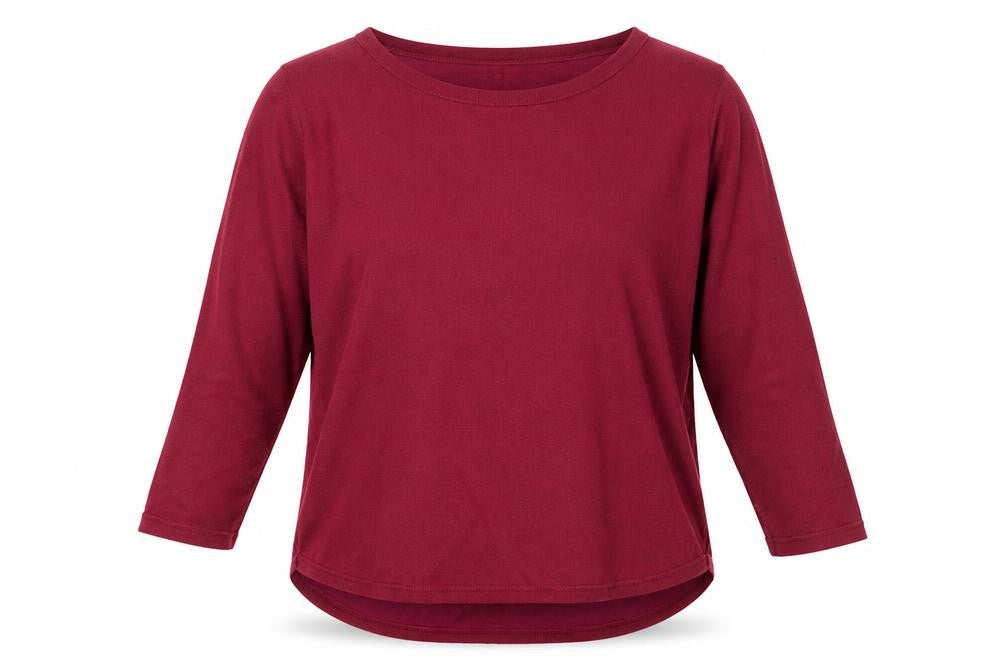 Front view of Jigsaw women’s red wool blend 3/4 sleeve jumper xs