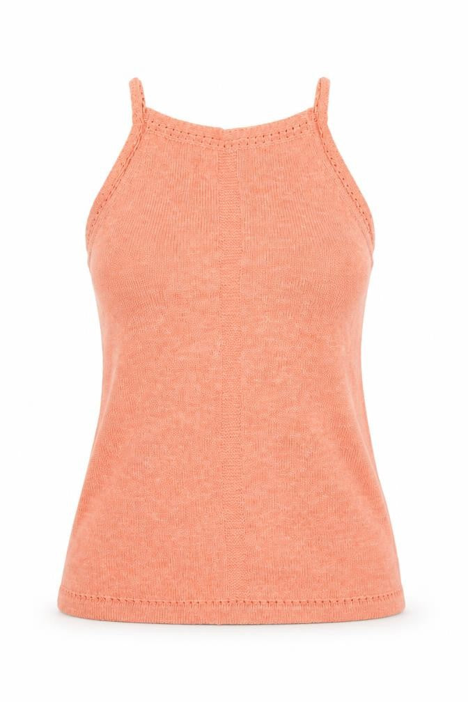 Front view of FatFace women’s orange, size UK 12, cotton knit tank top
