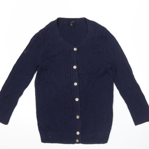 Talbots Womens Blue Cotton Cable-Knit Cardigan Jumper S