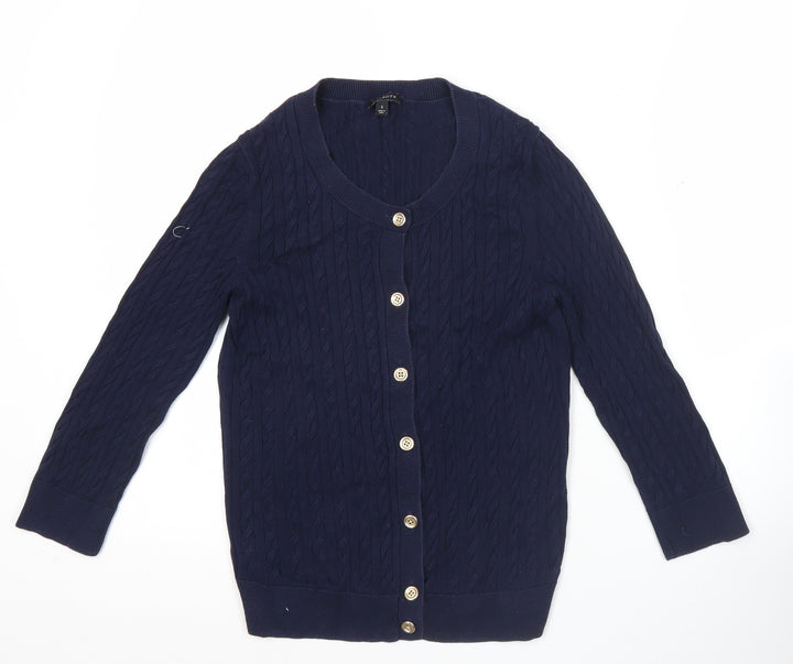 Talbots Womens Blue Cotton Cable-Knit Cardigan Jumper S