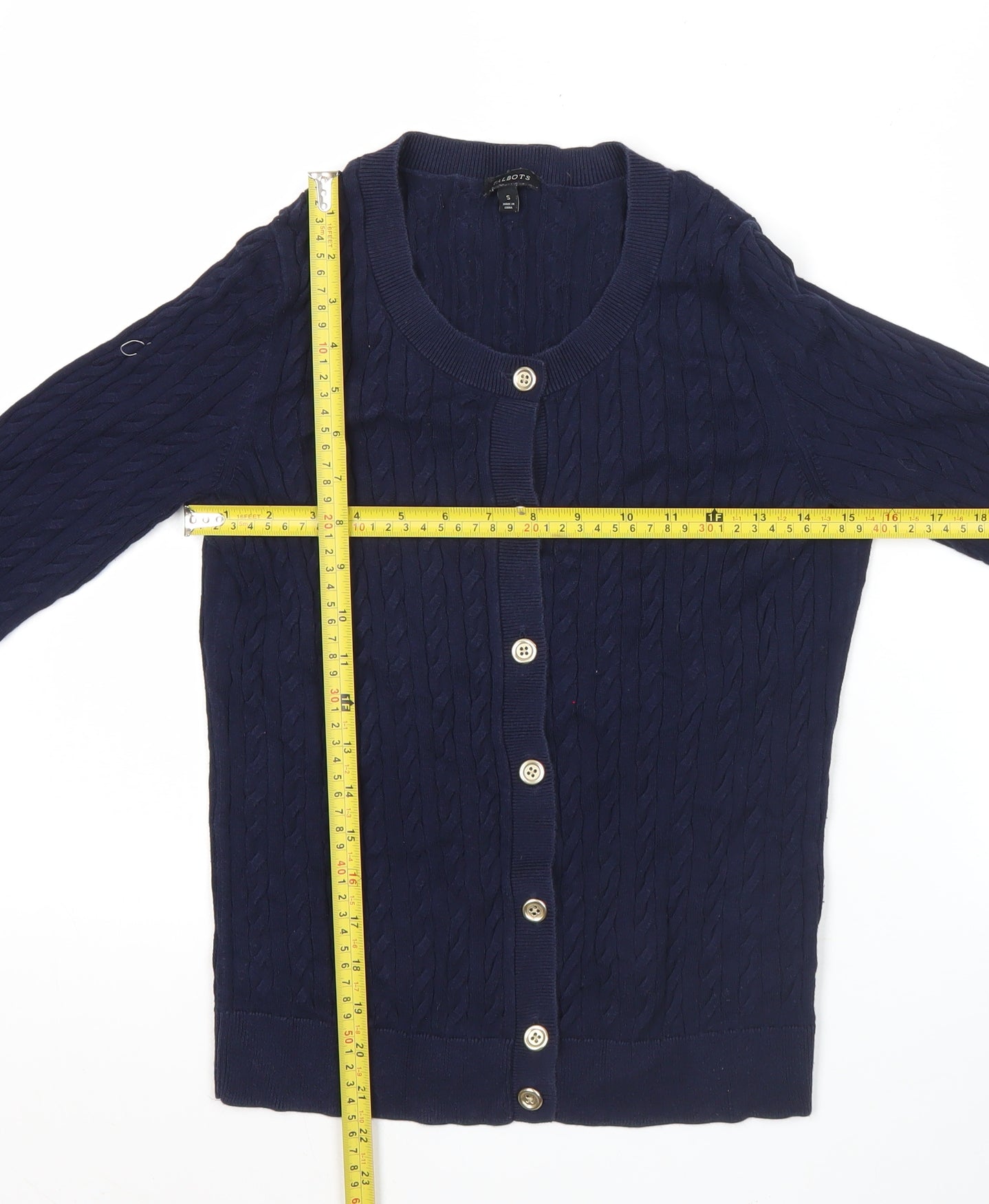 Talbots Womens Blue Cotton Cable-Knit Cardigan Jumper S