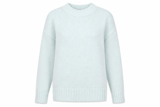 Front view of French Connection women’s blue crew neck chunky knit jumper, size S
