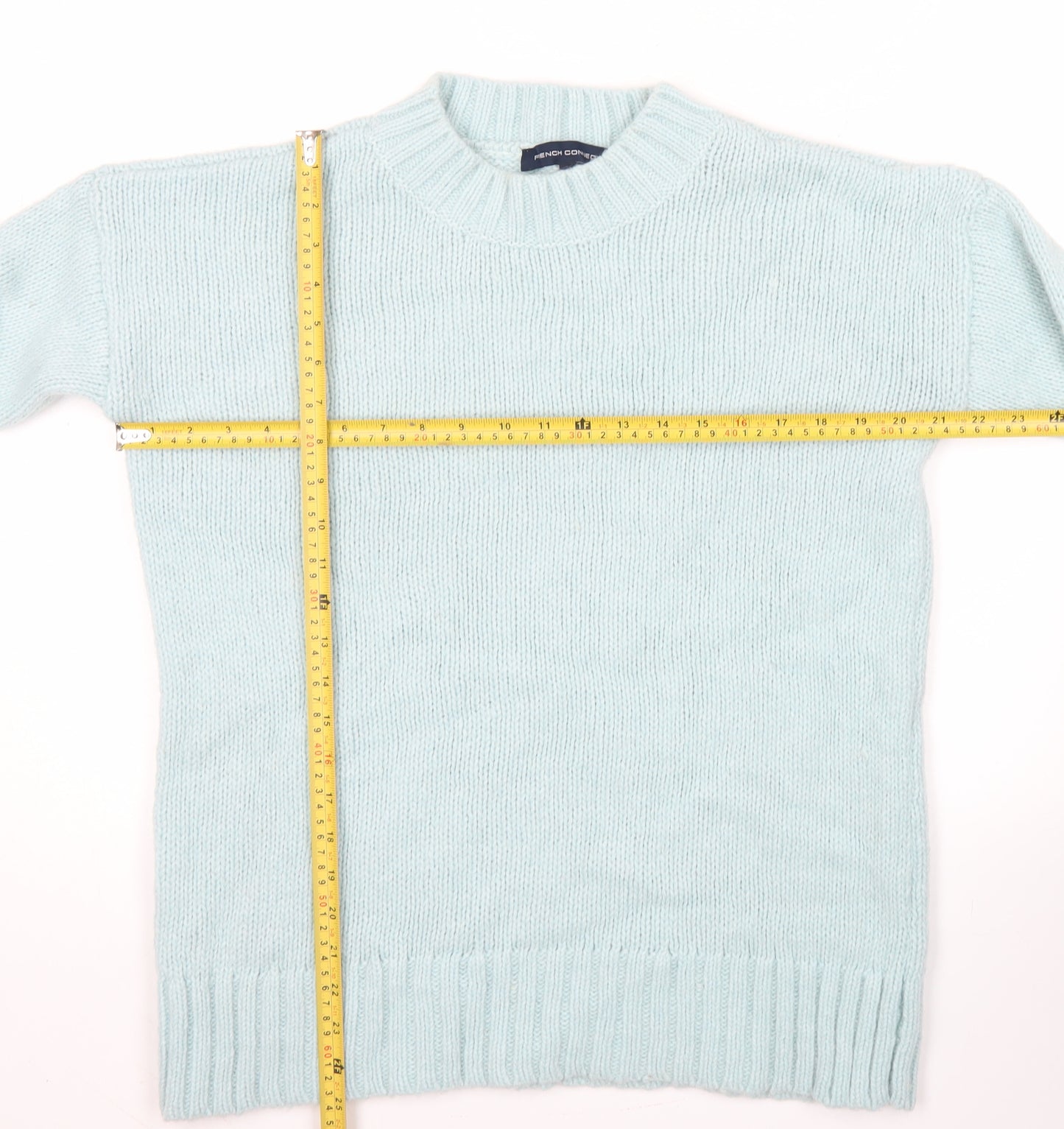 French Connection Womens Blue Crew Neck Chunky Knit Jumper Size S