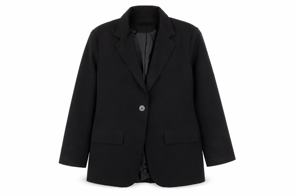 Front view of Boohoo Women’s Black, size UK 14, Blazer Jacket Single Breasted
