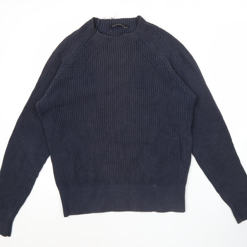 French Connection Men's Blue Cotton Chunky Knit Pullover Jumper S