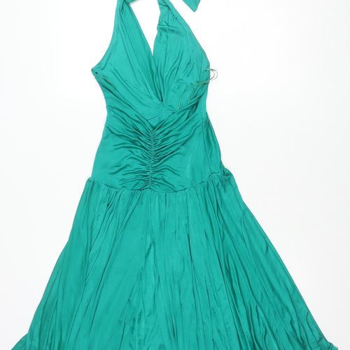 MNG Women’s Green Halter A-Line Midi Party Dress XS