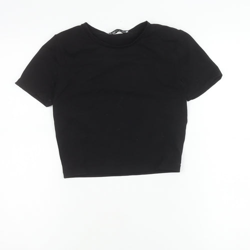 Zara Women Black Slim Fit Cropped T-Shirt Size S Cotton Blend
