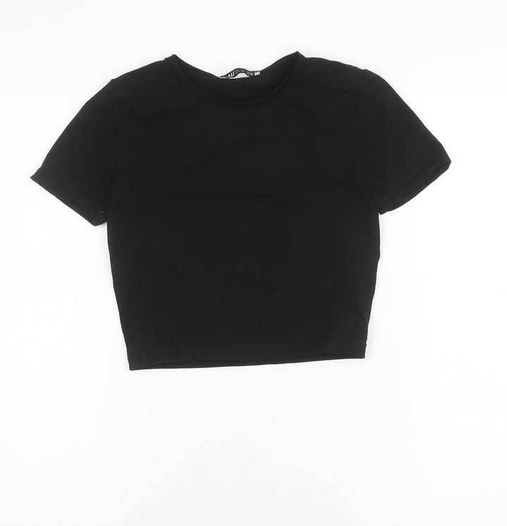 Zara Women Black Slim Fit Cropped T-Shirt Size S Cotton Blend