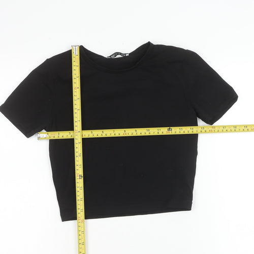 Zara Women Black Slim Fit Cropped T-Shirt Size S Cotton Blend